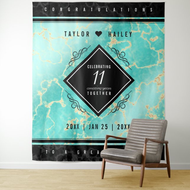Elegant 11th Turquoise Wedding Anniversary Tapestry (In Situ)