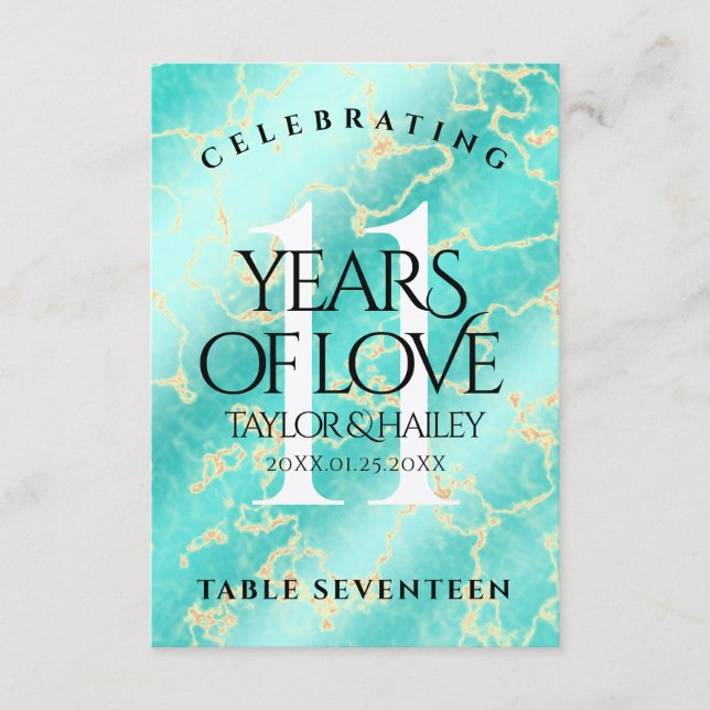 Elegant 11th Turquoise Wedding Anniversary Thank You Card (Front)