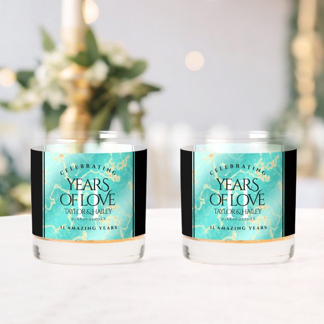 Elegant 11th Turquoise Wedding Anniversary Whiskey Glass (Insitu (Wedding))