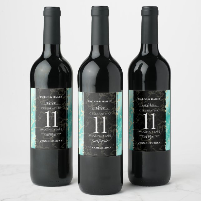 Elegant 11th Turquoise Wedding Anniversary Wine Label (Bottles)