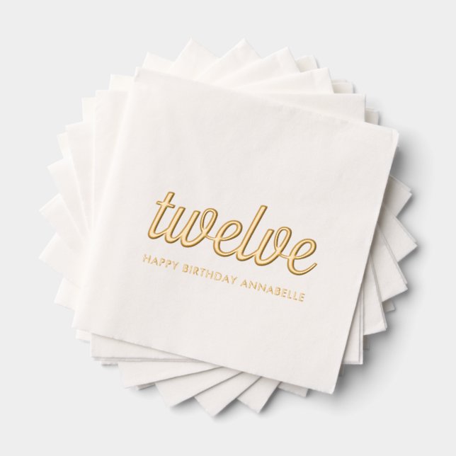 Elegant 12th Birthday Modern Gold Foil Napkins (Insitu (Stacked))