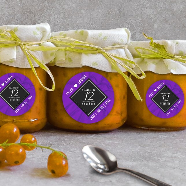 Elegant 12th Silk Wedding Anniversary Celebration Classic Round Sticker (Elegant 12th Silk Wedding Anniversary Round Sticker Cover Photo.)