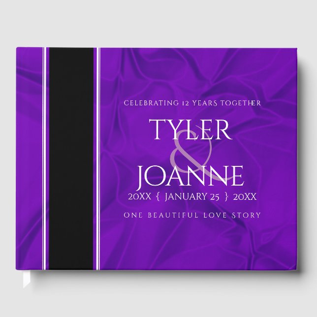 Elegant 12th Silk Wedding Anniversary Celebration Guest Book (Front)