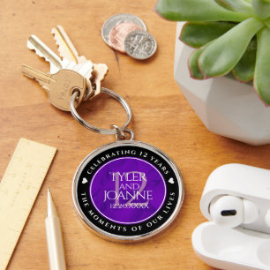 Elegant 12th Silk Wedding Anniversary Celebration Key Ring