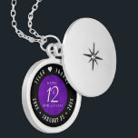 Elegant 12th Silk Wedding Anniversary Celebration Locket Necklace<br><div class="desc">Commemorate the 12th wedding anniversary with this elegant locket! Elegant white serif and sans serif lettering on a luxurious purple silk background add a memorable touch for this special occasion and milestone. Customise with the happy couple's names, and dates for their silk anniversary. Design © W.H. Sim, All Rights Reserved....</div>