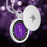 Elegant 12th Silk Wedding Anniversary Celebration Locket Necklace<br><div class="desc">Celebrate the 12th wedding anniversary with this commemorative locket! Elegant white lettering on a luxurious purple silk background add a memorable touch for this special occasion and milestone. Customise with couple's initials,  a special message,  and dates for their silk anniversary.

Design © W.H. Sim. See more at zazzle.com/expressionsoccasions</div>