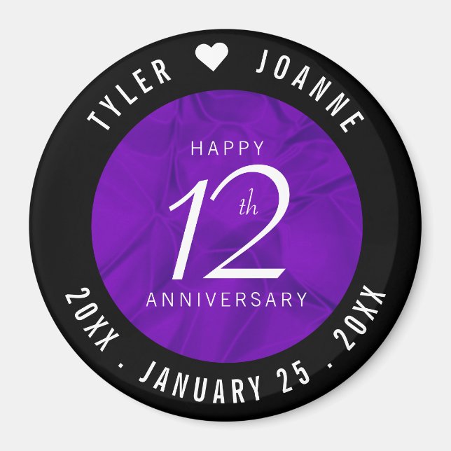 Elegant 12th Silk Wedding Anniversary Celebration Magnet (Front)
