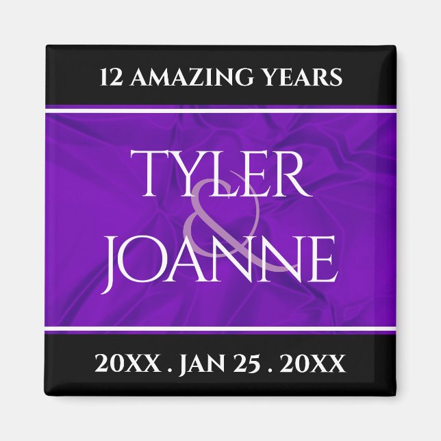 Elegant 12th Silk Wedding Anniversary Celebration Magnet (Front)