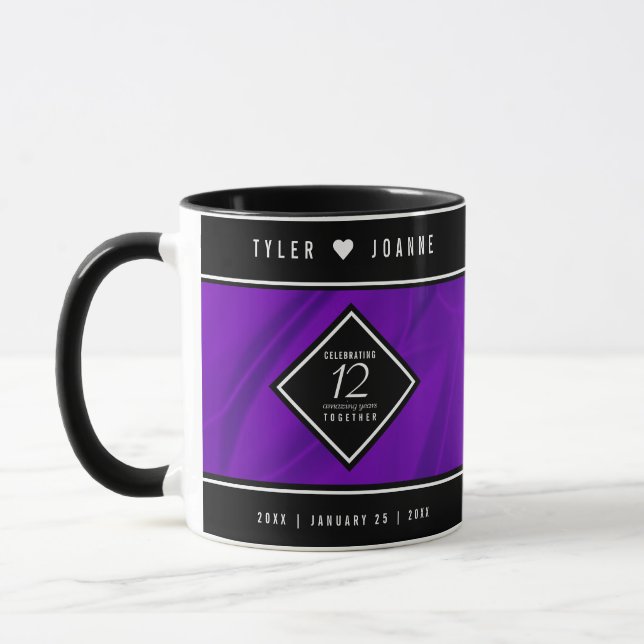 Elegant 12th Silk Wedding Anniversary Celebration Mug (Left)