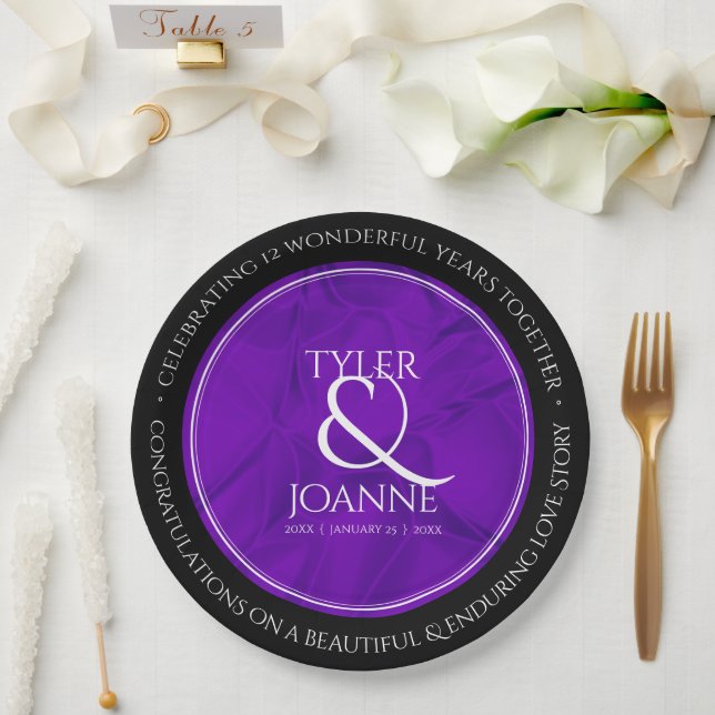 Elegant 12th Silk Wedding Anniversary Celebration Paper Plate (Wedding)