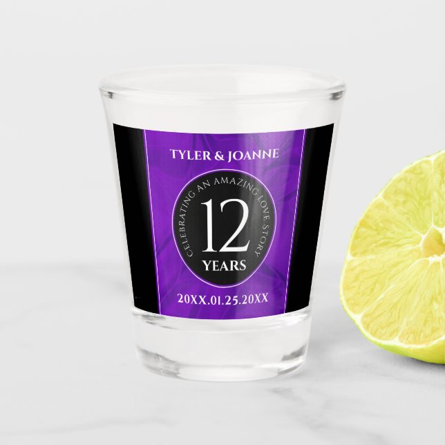 Elegant 12th Silk Wedding Anniversary Celebration Shot Glass (Front)