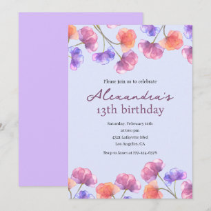 Elegant 13th birthday invitations Boho Floral Chic