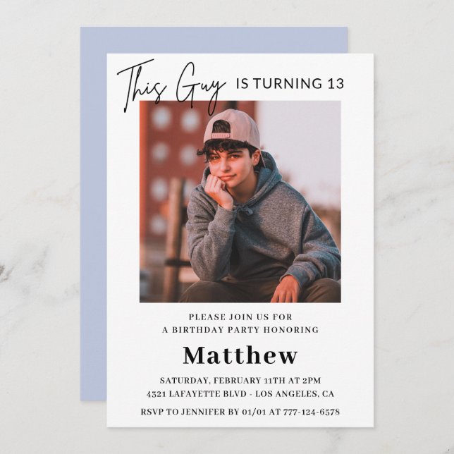 Elegant 13th birthday invitations Boy Photo (Front/Back)