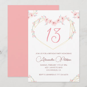 Elegant 13th birthday invitations Pink Floral