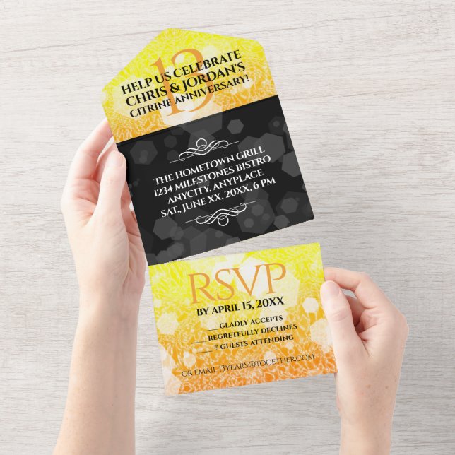 Elegant 13th Citrine Wedding Anniversary All In One Invitation (Tearaway)