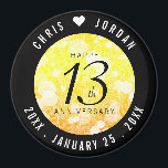 Elegant 13th Citrine Wedding Anniversary Magnet<br><div class="desc">Celebrate the 13th citrine wedding anniversary and remind guests of this impending milestone with this save-the-date magnet! Elegant black and white serif and sans serif lettering with hexagonal confetti on a yellow-orange mosaic background add a memorable touch for this special occasion and milestone. Customize with the happy couple's names and...</div>