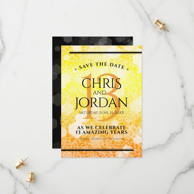 Elegant 13th Citrine Wedding Anniversary Save The Date (Front/Back In Situ)