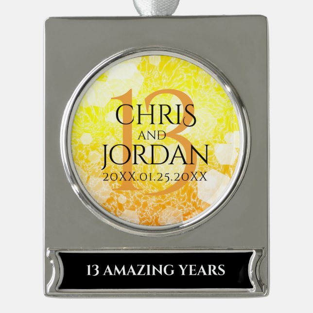 Elegant 13th Citrine Wedding Anniversary Silver Plated Banner Ornament (Front)