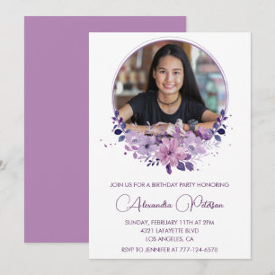 Elegant 14th birthday invitation Photo Floral Boho