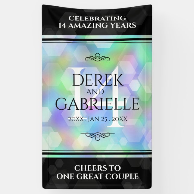 Elegant 14th Opal Wedding Anniversary Celebration Banner (Vertical)