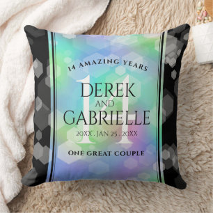 Elegant 14th Opal Wedding Anniversary Celebration Cushion