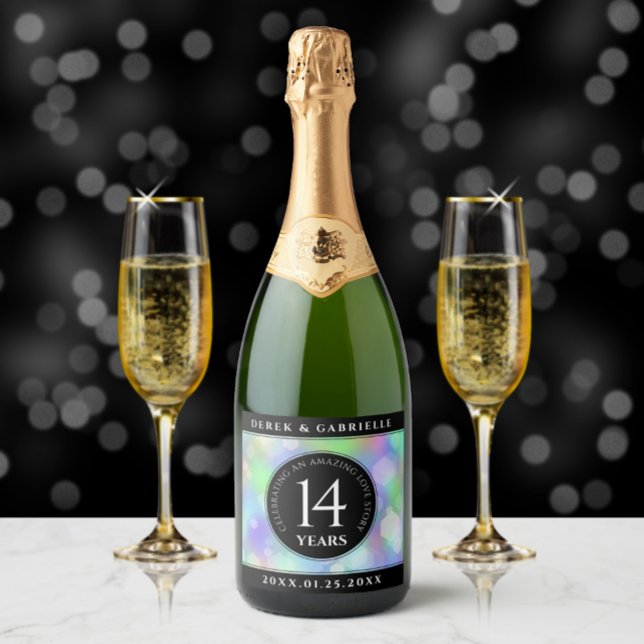 Elegant 14th Opal Wedding Anniversary Celebration Sparkling Wine Label (Creator Uploaded)