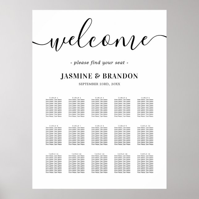 Elegant 15 Table Wedding Seating Chart (Front)