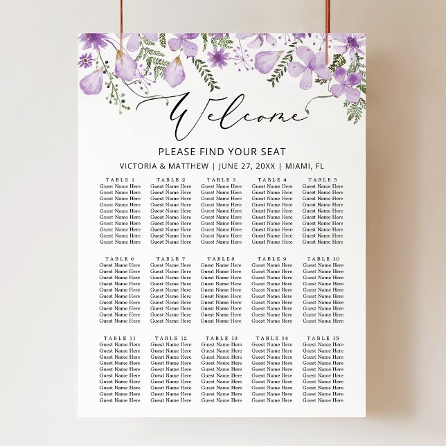 Elegant 15 Tables Purple Wedding Seating  Poster (Creator Uploaded)