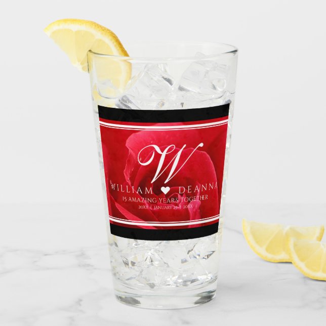 Elegant 15th 26th 36th Rose Wedding Anniversary Glass (Front Ice)