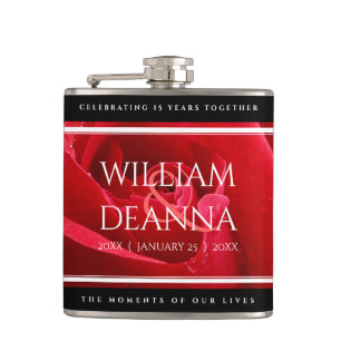 Elegant 15th 26th 36th Rose Wedding Anniversary Hip Flask