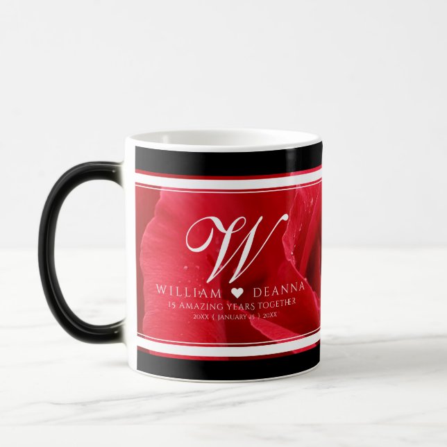 Elegant 15th 26th 36th Rose Wedding Anniversary Magic Mug (Left)