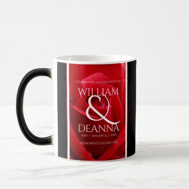 Elegant 15th 26th 36th Rose Wedding Anniversary Magic Mug (Left)