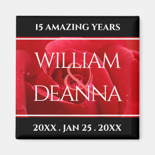Elegant 15th 26th 36th Rose Wedding Anniversary Magnet