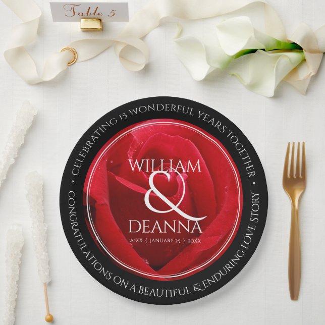 Elegant 15th 26th 36th Rose Wedding Anniversary Paper Plate (Wedding)