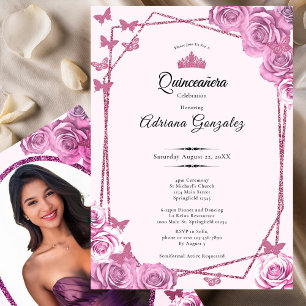 Elegant 15th birthday pink and gold Quinceanera Invitation