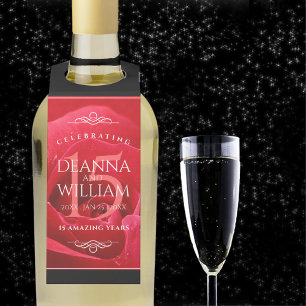 Elegant 15th Rose Wedding Anniversary Celebration Bottle Tag