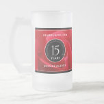 Elegant 15th Rose Wedding Anniversary Celebration Frosted Glass Beer Mug<br><div class="desc">Celebrate the 15th rose wedding anniversary with a couple of these commemorative frosted mugs! Elegant lettering on a romantic red rose background add a memorable touch for this special occasion and milestone. Customise with the couple's names, dates of marriage and congratulatory messages. Reverse shows identical design. Design © W.H. Sim,...</div>