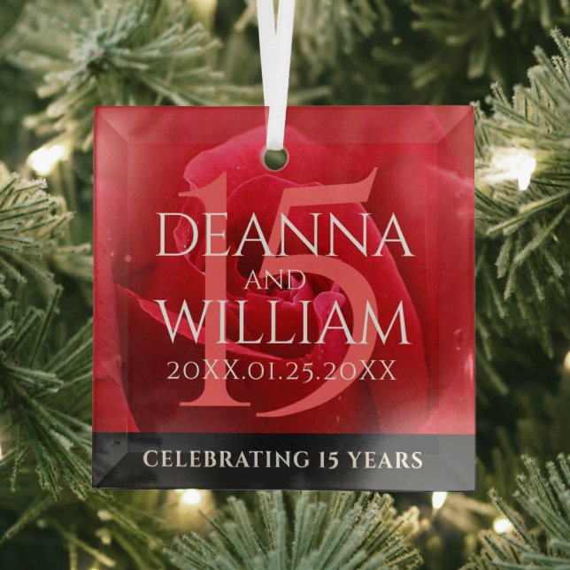 Elegant 15th Rose Wedding Anniversary Celebration Glass Tree Decoration (Insitu)