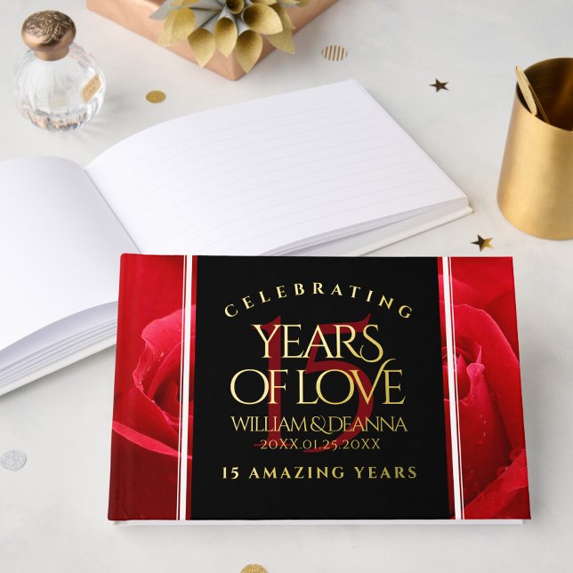 Elegant 15th Rose Wedding Anniversary Celebration Guest Book (Elegant 15th Rose Wedding Anniversary Guest Book Cover Photo)