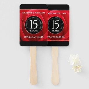 Elegant 15th Rose Wedding Anniversary Celebration Hand Fan