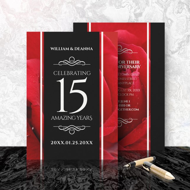 Elegant 15th Rose Wedding Anniversary Celebration Invitation (Creator Uploaded)
