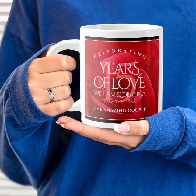 Elegant 15th Rose Wedding Anniversary Celebration Large Coffee Mug (15th Wedding Anniversary Jumbo Coffee Mug Cover Photo.)