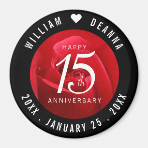 Elegant 15th Rose Wedding Anniversary Celebration Magnet