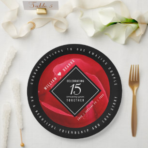 Elegant 15th Rose Wedding Anniversary Celebration Paper Plate