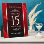 Elegant 15th Rose Wedding Anniversary Celebration Plaque<br><div class="desc">Make the 15th rose wedding anniversary an unforgettable celebration with this commemorative plaque! Elegant white lettering on romantic red rose and black backgrounds add a memorable touch for this special occasion and milestone. Customise with couple's names and dates of marriage.

Design © W.H. Sim. See more at zazzle.com/expressionsoccasions</div>