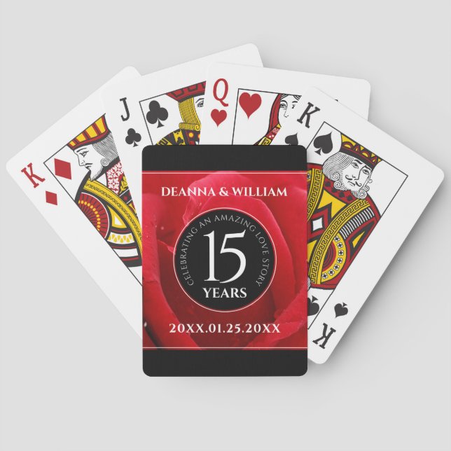 Elegant 15th Rose Wedding Anniversary Celebration Playing Cards (Back)