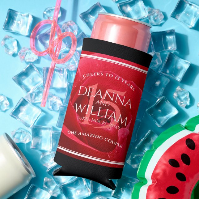 Elegant 15th Rose Wedding Anniversary Celebration Seltzer Can Cooler (In Situ Summer)