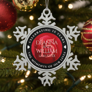 Elegant 15th Rose Wedding Anniversary Celebration Snowflake Pewter Christmas Ornament