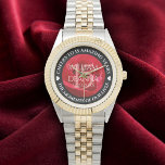 Elegant 15th Rose Wedding Anniversary Celebration Watch<br><div class="desc">Celebrate the 15th rose wedding anniversary with this commemorative watch! Elegant lettering on a romantic red rose background add a memorable touch for this special occasion and milestone. Customize with couple's names,  dates of marriage,  and congratulatory messages.

Design © W.H. Sim. See more at zazzle.com/expressionsoccasions</div>