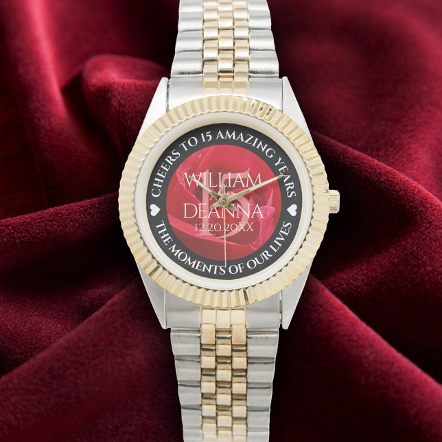 Elegant 15th Rose Wedding Anniversary Celebration Watch (Elegant 15th Rose Wedding Anniversary Wristwatch Cover Photo)